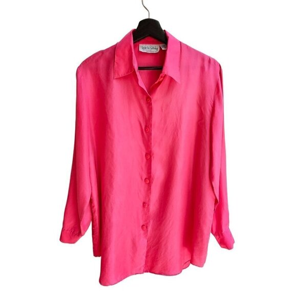 100% Silk Diane Von Furstenberg Pink Long Sleeve Button-Up Shirt S/M - Picture 1 of 10